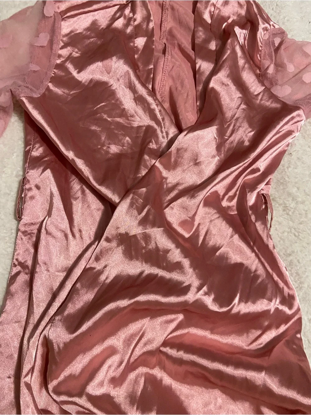 Women's Pink Satin & Sheer Heart-Sleeve Robe